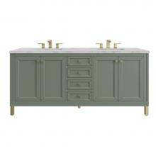 James Martin Vanities 305-V72-SC-3VSL - Chicago 72'' Double Vanity, Smokey Celadon w/ 3 CM Victorian Silver Top