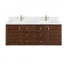 James Martin Vanities 670-V60D-WLT-1WZ - Amberly 60'' Double Vanity, Mid-Century Walnut w/ Single Hole 3 CM White Zeus Top &