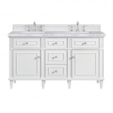 James Martin Vanities 424-V60D-BW-3CAR - Lorelai 60'' Double Vanity, Bright White w/ 3 CM Carrara White Marble Top