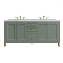 James Martin Vanities 305-V72-SC-3CAR - Chicago 72'' Double Vanity, Smokey Celadon w/ 3 CM Carrara Marble Top