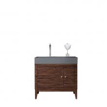 James Martin Vanities 210-V36-WLT-DGG - Linear 36'' Single Vanity, Mid Century Walnut w/ Dusk Grey Glossy Composite Top