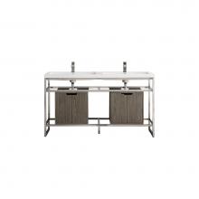 James Martin Vanities C105V63BNKSCAGRWG - Boston 63'' Stainless Steel Sink Console (Double Basins), Brushed Nickel w/ Ash Gray Sto