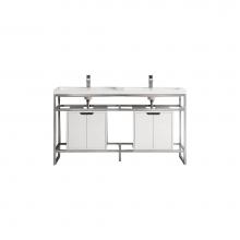 James Martin Vanities C105V63BNKSCGWWG - Boston 63'' Stainless Steel Sink Console (Double Basins), Brushed Nickel w/ Glossy White