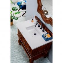 James Martin Vanities 160-V36-ACG-3CLW - Castilian 36'' Single Vanity Cabinet, Aged Cognac, w/ 3 CM Classic White Quartz Top