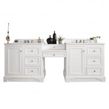 James Martin Vanities 825-V94-BW-DU-CLW - De Soto 94'' Double Vanity Set, Bright White w/ Makeup Table, 3 CM Classic White Quartz