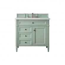 James Martin Vanities 650-V36-SGR-3CLW - Brittany 36'' Sage Green Single Vanity w/ 3 CM Classic White Quartz Top