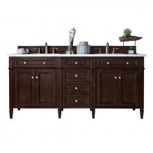 James Martin Vanities 650-V72-BNM-3CLW - Brittany 72'' Burnished Mahogany Double Vanity w/ 3 CM Classic White Quartz Top