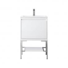 James Martin Vanities 801V23.6GWBNKGW - Milan 23.6'' Single Vanity Cabinet, Glossy White, Brushed Nickel w/Glossy White Composit