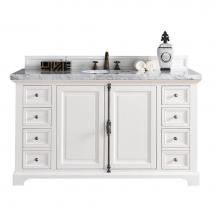 James Martin Vanities 238-105-V60S-BW-3CAR - Providence 60'' Bright White Single Vanity w/ 3 CM Carrara Marble Top