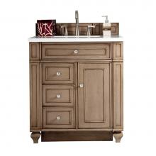 James Martin Vanities 157-V30-WW-3CLW - Bristol 30'' Single Vanity, Whitewashed Walnut, w/ 3 CM Classic White Quartz Top