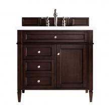 James Martin Vanities 650-V36-BNM-3CLW - Brittany 36'' Burnished Mahogany Single Vanity w/ 3 CM Classic White Quartz Top