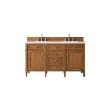 James Martin Vanities 650-V60D-SBR-3CLW - Brittany 60'' Saddle Brown Double Vanity w/ 3 CM Classic White Quartz Top