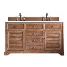 James Martin Vanities 238-104-5611-3CLW - Savannah 60'' Double Vanity Cabinet, Driftwood, w/ 3 CM Classic White Quartz Top