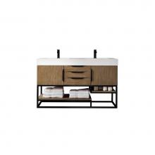 James Martin Vanities 388-V59D-LTO-MB-GW - Columbia 59'' Double Vanity, Latte Oak, Matte Black w/ Glossy White Composite Top