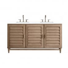 James Martin Vanities 620-V60D-WW-3CLW - Portland 60'' Double Vanity Whitewashed Walnut, w/ 3 CM Classic White Quartz Top