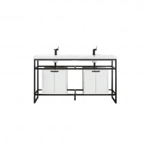 James Martin Vanities C105V63MBKSCGWWG - Boston 63'' Stainless Steel Sink Console (Double Basins), Matte Black w/ Glossy White St