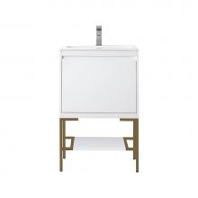 James Martin Vanities 801V23.6GWRGDGW - Milan 23.6'' Single Vanity Cabinet, Glossy White, Radiant Gold w/Glossy White Composite