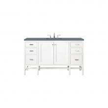 James Martin Vanities E444-V60S-GW-3CBL - Addison 60'' Single Vanity Cabinet , Glossy White, w/ 3 CM Cala Blue Top