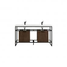 James Martin Vanities C105V63MBKSCWLTWG - Boston 63'' Stainless Steel Sink Console (Double Basins), Matte Black w/ Mid Century Wal