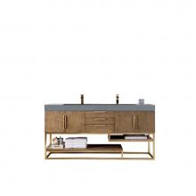 James Martin Vanities 388-V72D-LTO-RG-DGG - Columbia 72'' Double Vanity, Latte Oak, Radiant Gold w/ Dusk Grey Glossy Composite Top