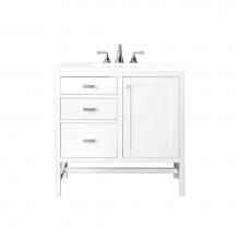 James Martin Vanities E444-V36-GW-3CLW - Addison 36'' Single Vanity Cabinet, Glossy White, w/ 3 CM Classic White Quartz Top