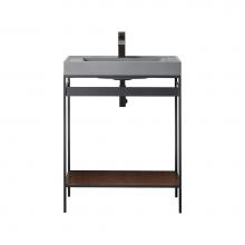 James Martin Vanities C325V27.6MBKWLTMGR - Como 27.6'' Sink Console, Matte Black, Mid Century Walnut w/Modern Grey Composite Top