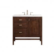 James Martin Vanities E444-V36-MCA-3CLW - Addison 36'' Single Vanity Cabinet, Mid Century Acacia, w/ 3 CM Classic White Quartz Top