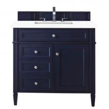 James Martin Vanities 650-V36-VBL-3CLW - Brittany 36'' Victory Blue Single Vanity w/ 3 CM Classic White Quartz Top