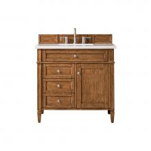 James Martin Vanities 650-V36-SBR-3CLW - Brittany 36'' Saddle Brown Single Vanity w/ 3 CM Classic White Quartz Top