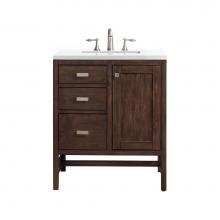 James Martin Vanities E444-V30-MCA-3CLW - Addison 30'' Single Vanity Cabinet, Mid Century Acacia, w/ 3 CM Classic White Quartz Top