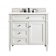 James Martin Vanities 650-V36-BW-3CLW - Brittany 36'' Bright White Single Vanity w/ 3 CM Classic White Quartz Top