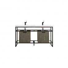 James Martin Vanities C105V63MBKSCAGRWG - Boston 63'' Stainless Steel Sink Console (Double Basins), Matte Black w/ Ash Gray Storag