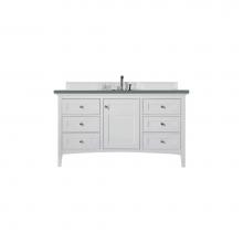 James Martin Vanities 527-V60S-BW-3CBL - Palisades 60'' Single Vanity, Bright White, w/ 3 CM Cala Blue Quartz Top