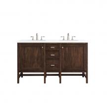 James Martin Vanities E444-V60D-MCA-3CLW - Addison 60'' Double Vanity Cabinet, Mid Century Acacia, w/ 3 CM Classic White Quartz Top