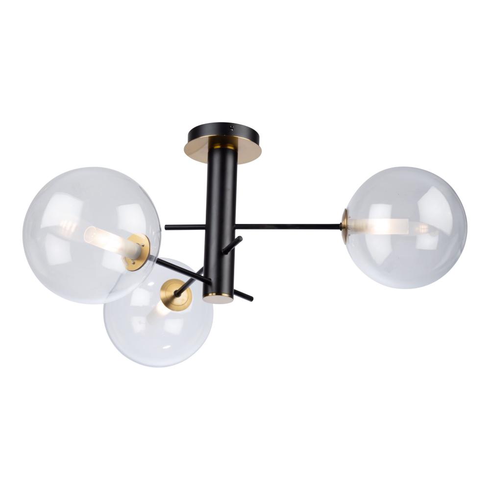 Aurelia Collection 3-Light Semi-Flush Mount, Matte Black & Brass