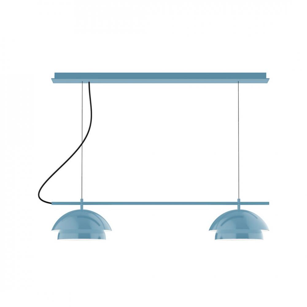 2-Light Linear Axis LED Chandelier, Light Blue