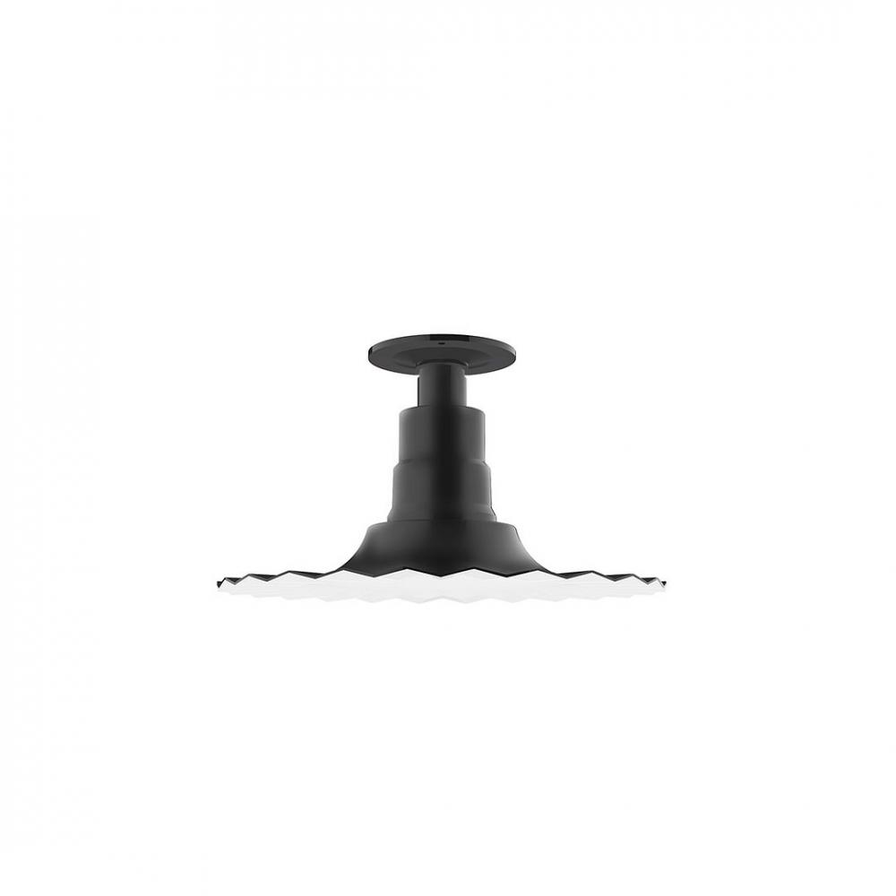 12&#34; Radial shade, Flush Mount Light ceiling light with clear glass and cast guard, Black