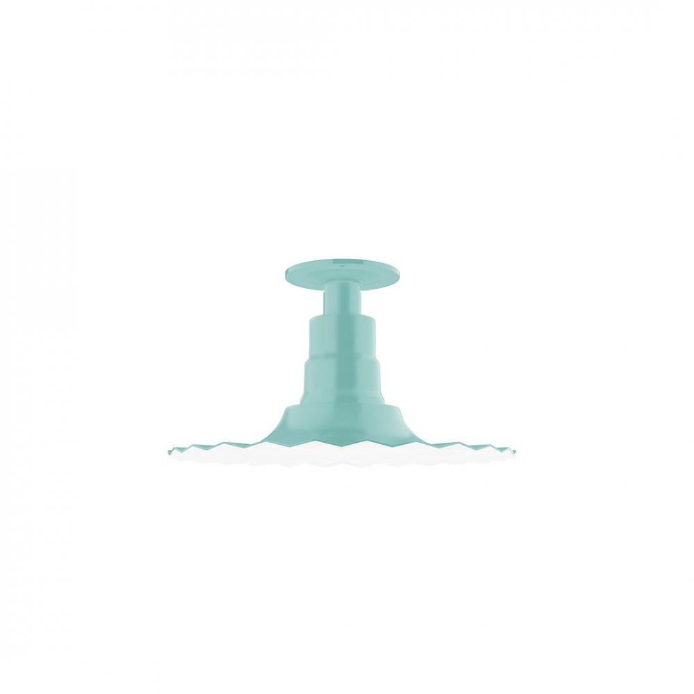 12&#34; Radial shade, Flush Mount Light ceiling light with clear glass and cast guard, Sea Green