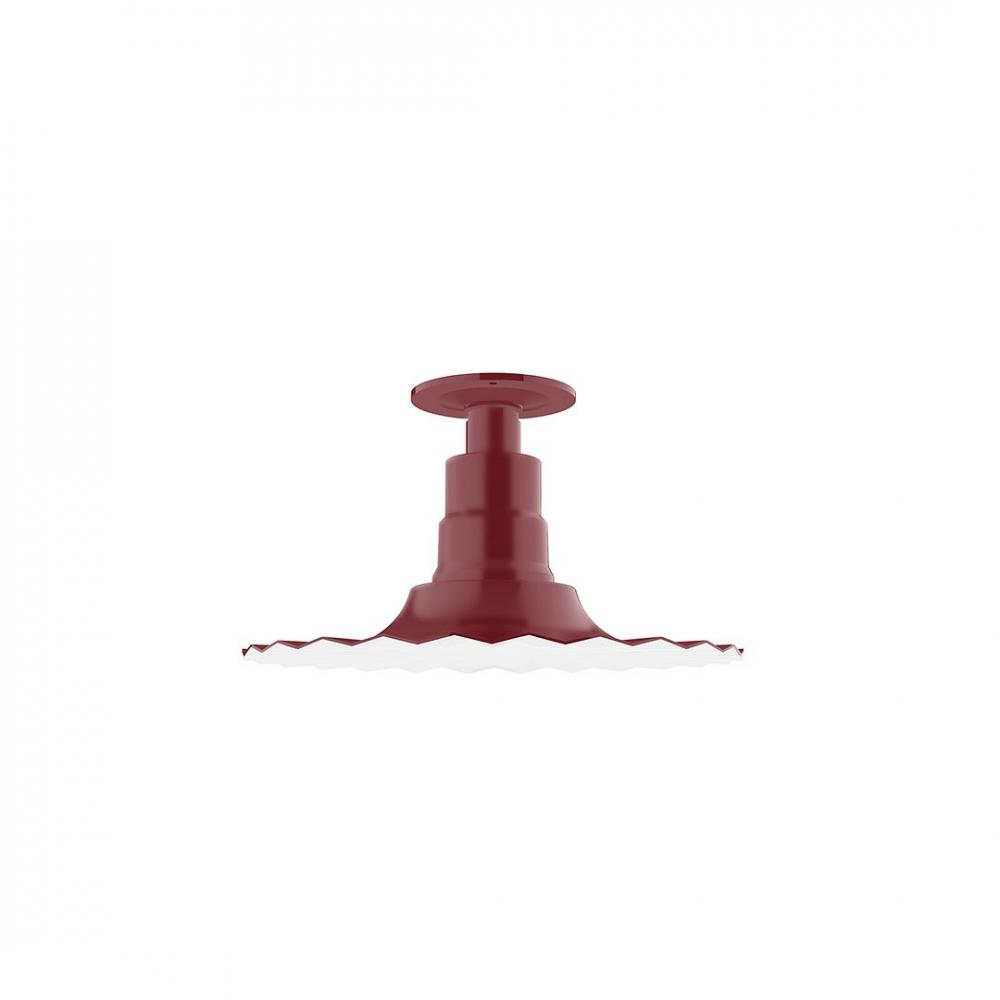 12&#34; Radial shade, Flush Mount Light ceiling light with Frosted Glass and cast guard, Barn Red