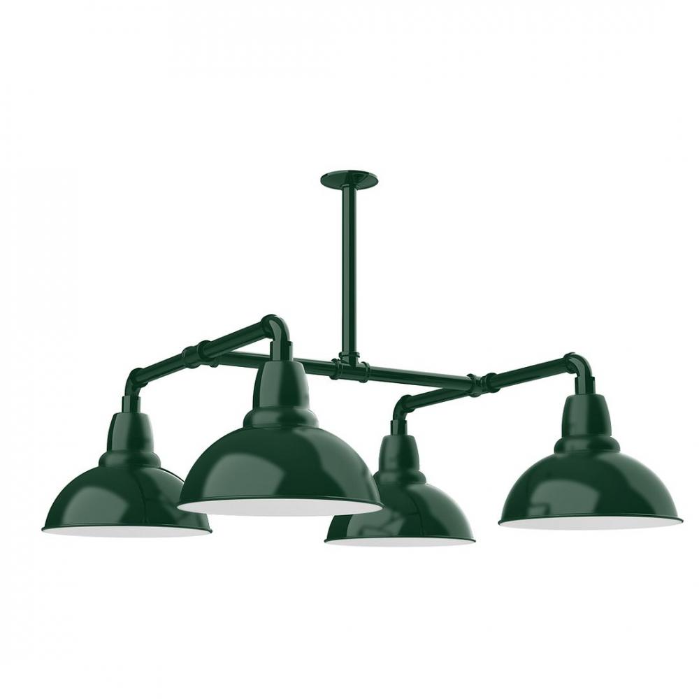 12&#34; Cafe shade, 4-light LED Stem Hung Pendant with wire grill, Forest Green