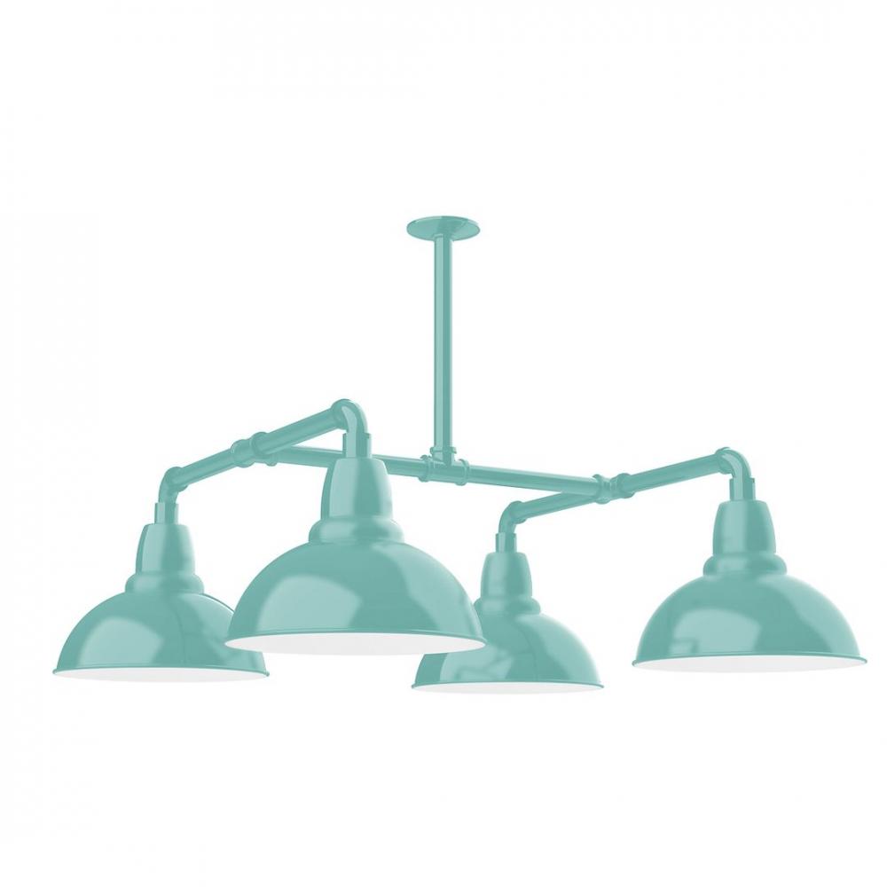 12&#34; Cafe shade, 4-light LED Stem Hung Pendant with wire grill, Sea Green