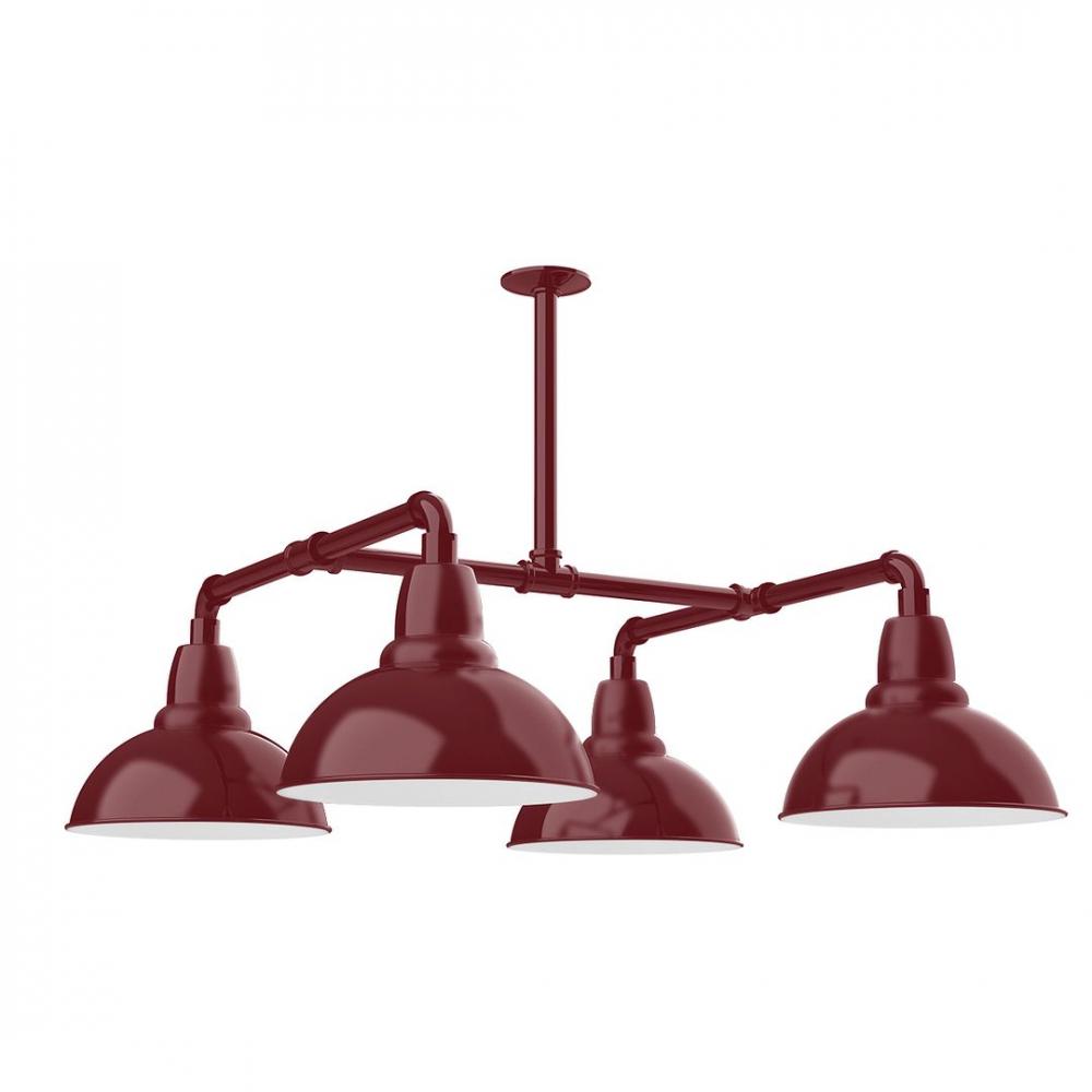 12&#34; Cafe shade, 4-light LED Stem Hung Pendant, Barn Red