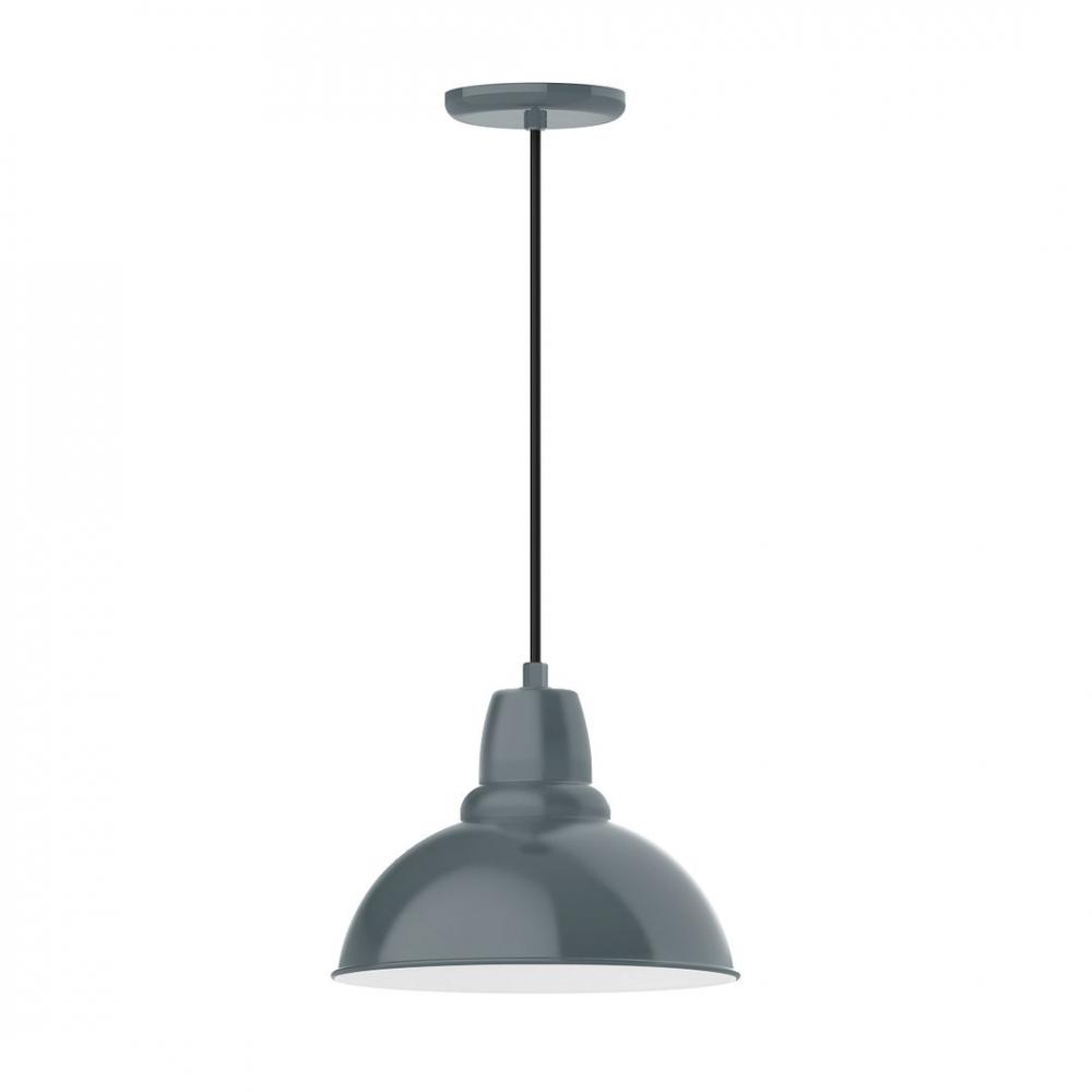 12&#34; Cafe shade, LED Pendant with white cord and canopy, Slate Gray