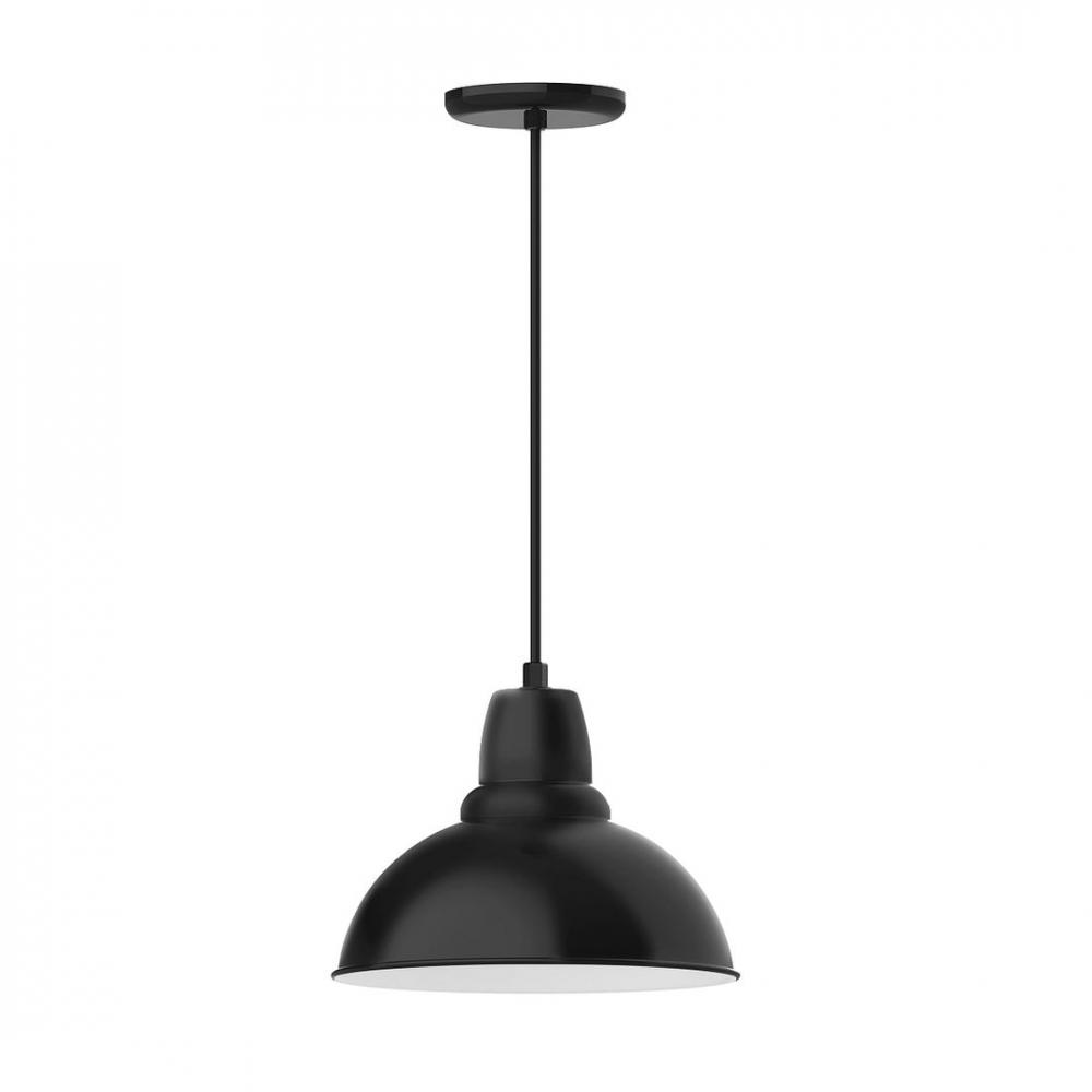 12&#34; Cafe shade, LED Pendant with white cord and canopy, Black