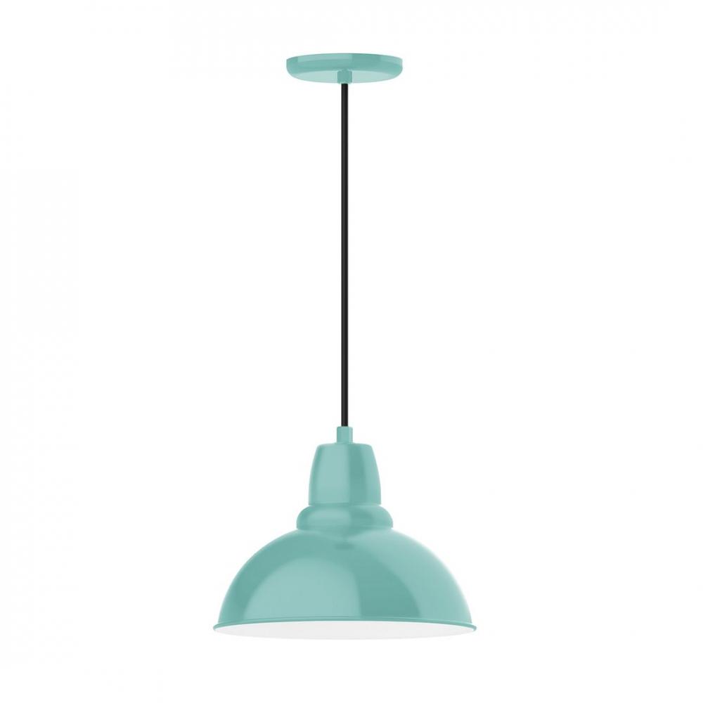 12&#34; Cafe shade, LED Pendant with white cord and canopy, Sea Green