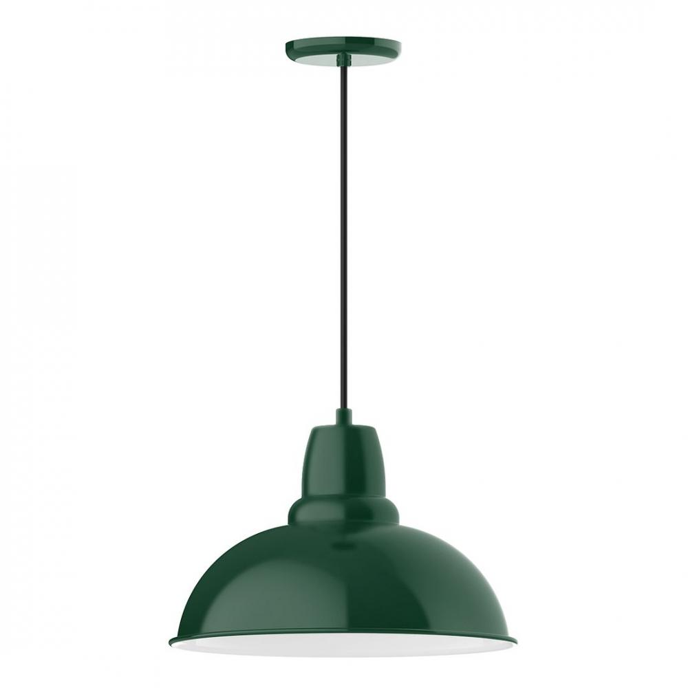 16&#34; Cafe shade, LED Pendant with ivory fabric cord and canopy, Forest Green