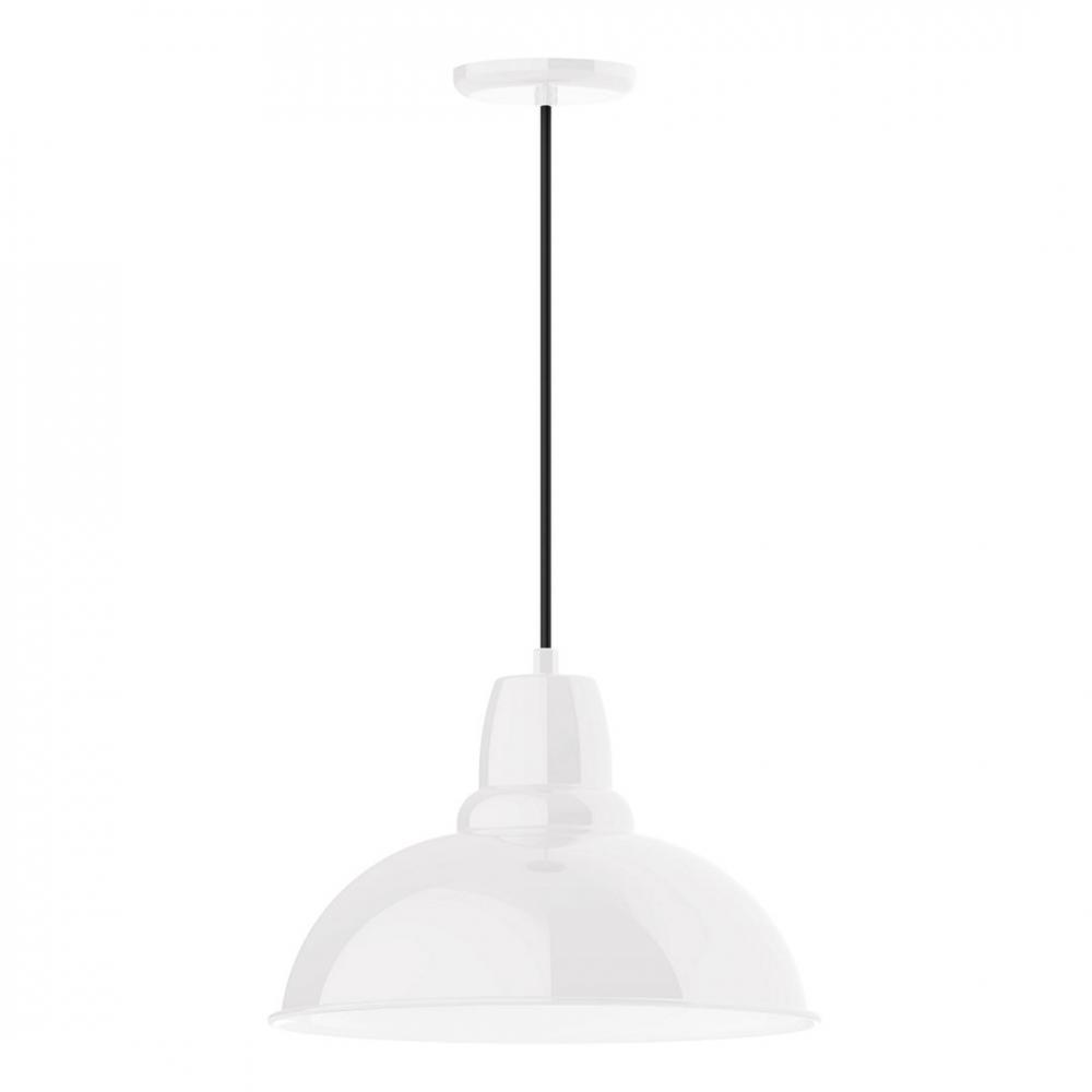 16&#34; Cafe shade, LED Pendant with white solid fabric cord and canopy, White