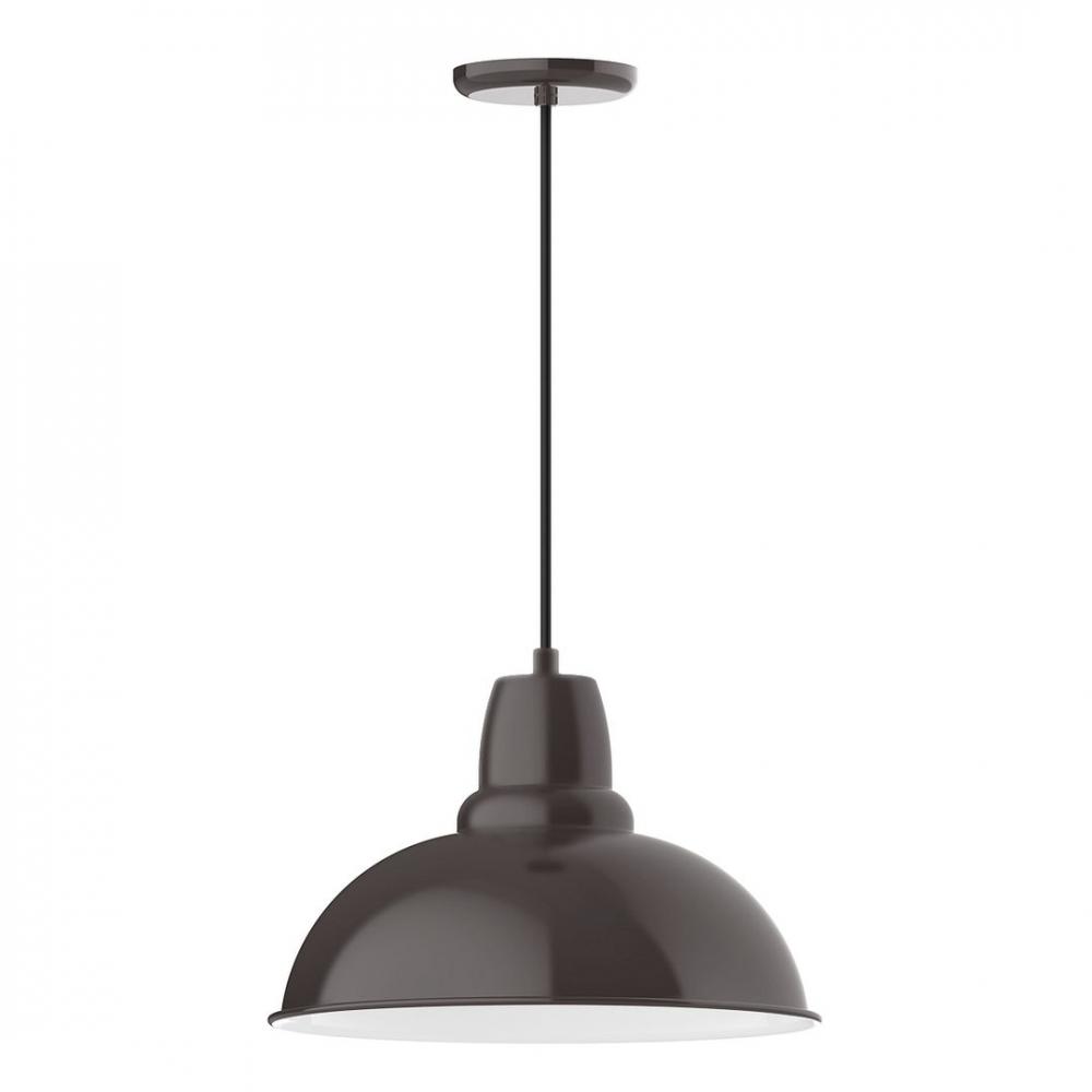 16&#34; Cafe shade, LED Pendant with white and gray dot fabric cord and canopy, Architectural Bronze