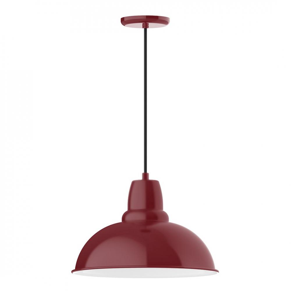 16&#34; Cafe shade, LED Pendant with black solid fabric cord and canopy, Barn Red