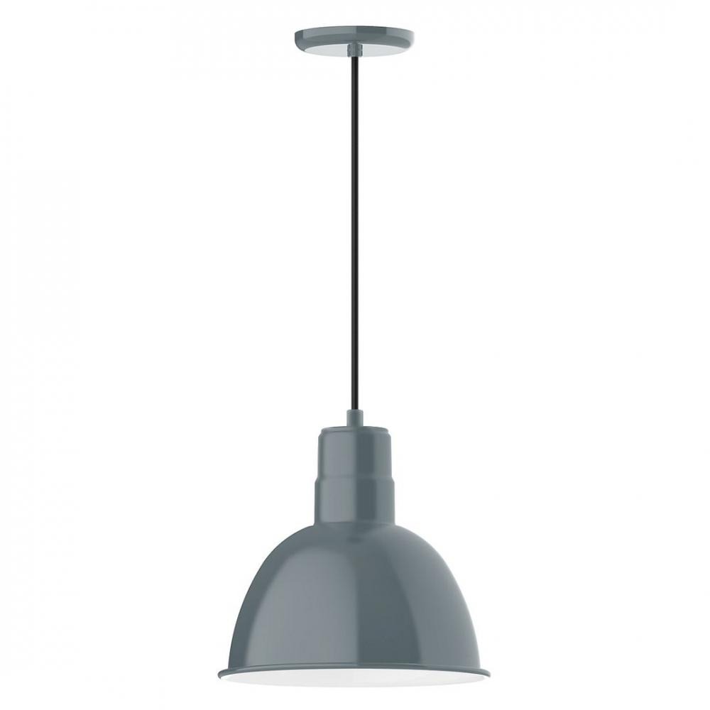 12&#34; Deep Bowl shade, LED Pendant with polished copper fabric cord and canopy, Slate Gray